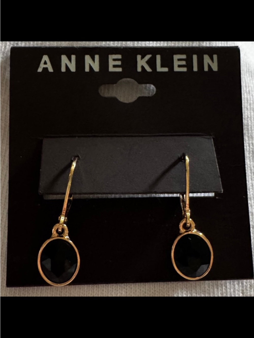 Anne Klein Gold and Black Oval Drop Earrings